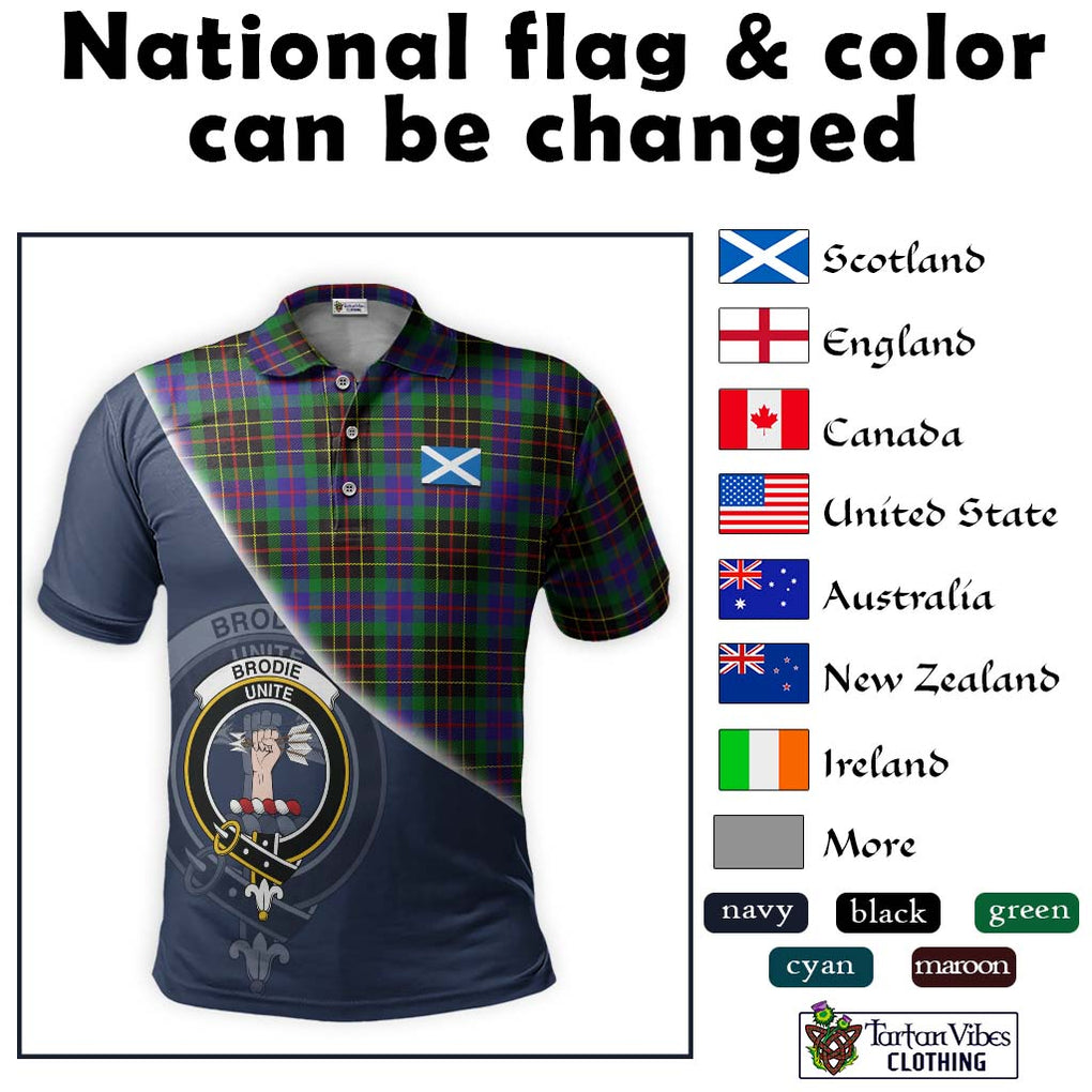 Brodie Hunting Modern Tartan Polo Shirt with Personalised National Flag and Family Crest Half Style - Tartanvibesclothing Shop