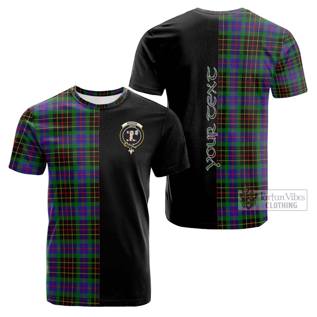 Tartan Vibes Clothing Brodie Hunting Modern Tartan Cotton T-shirt with Family Crest and Half Of Me Style