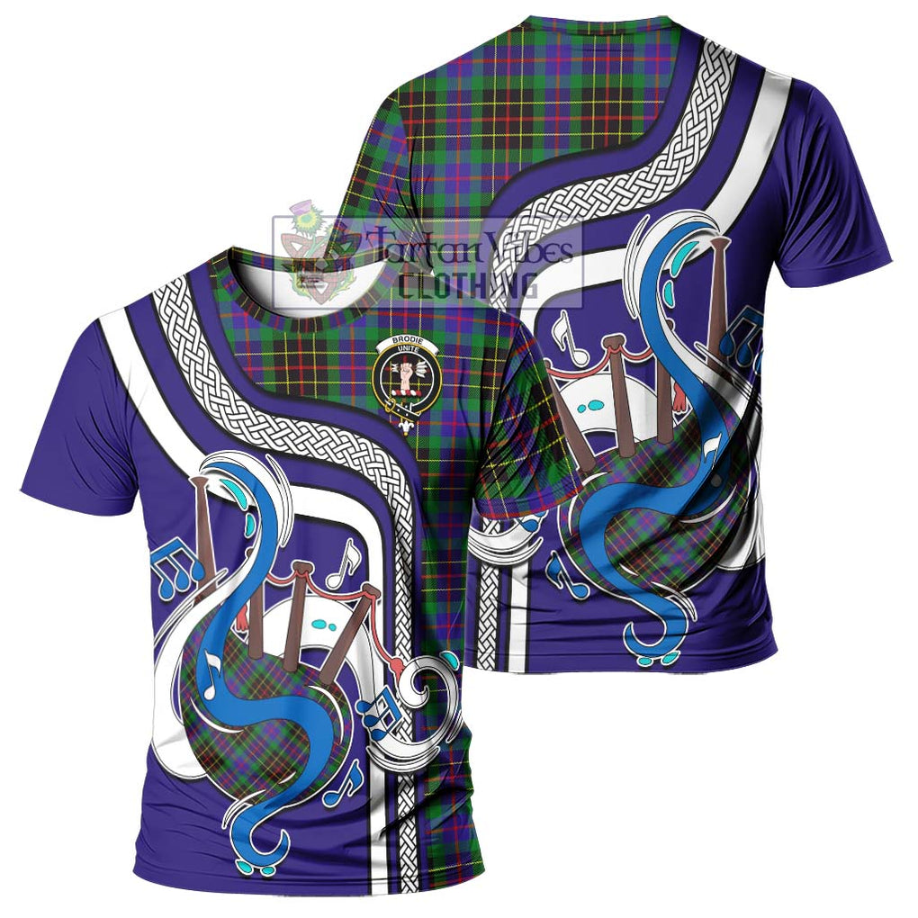 Brodie Hunting Modern Tartan T-Shirt with Epic Bagpipe Style - Tartanvibesclothing Shop