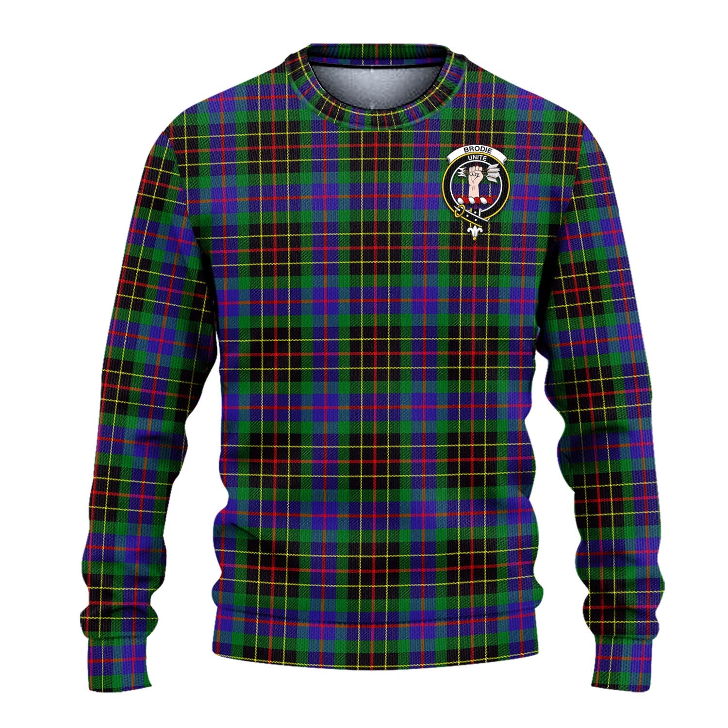 Brodie Hunting Modern Tartan Knitted Sweater with Family Crest - Tartanvibesclothing