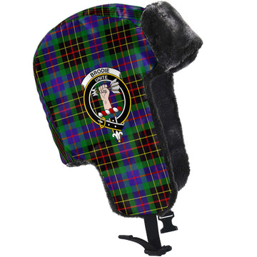 Brodie Hunting Modern Tartan Winter Trapper Hat with Family Crest