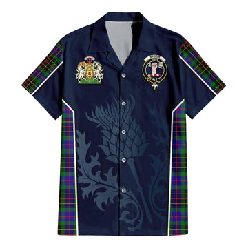 Brodie Hunting Modern Tartan Short Sleeve Button Up Shirt with Family Crest and Scottish Thistle Vibes Sport Style