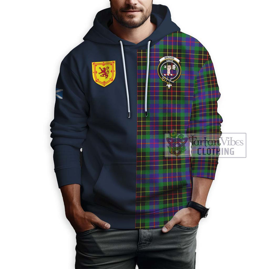 Tartan Vibes Clothing Brodie Hunting Modern Tartan Hoodie with Scottish Lion Royal Arm Half Style