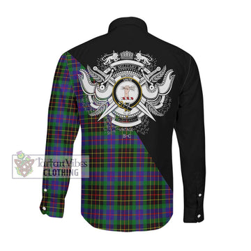 Brodie Hunting Modern Tartan Long Sleeve Button Shirt with Family Crest and Military Logo Style