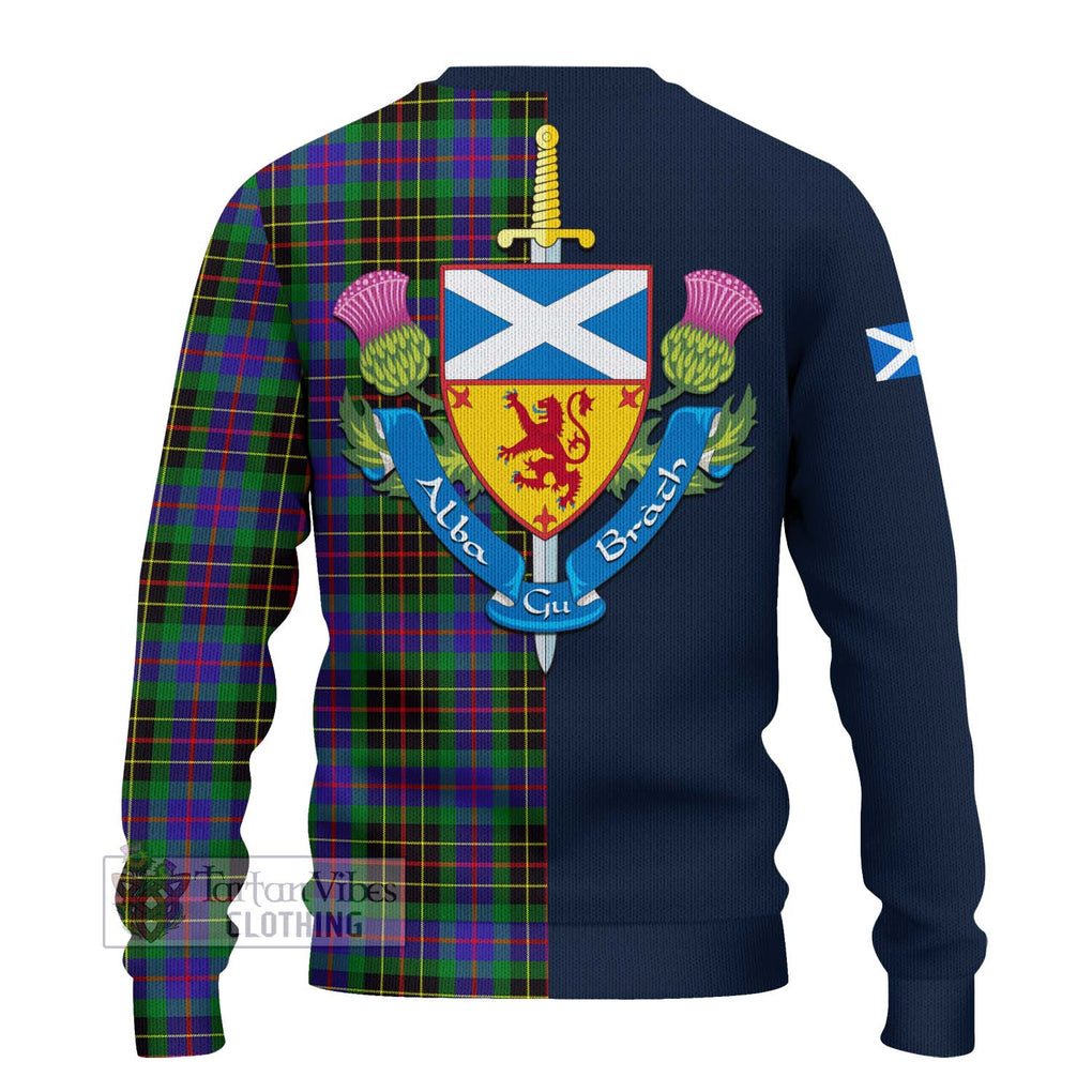 Tartan Vibes Clothing Brodie Hunting Modern Tartan Knitted Sweater with Scottish Lion Royal Arm Half Style