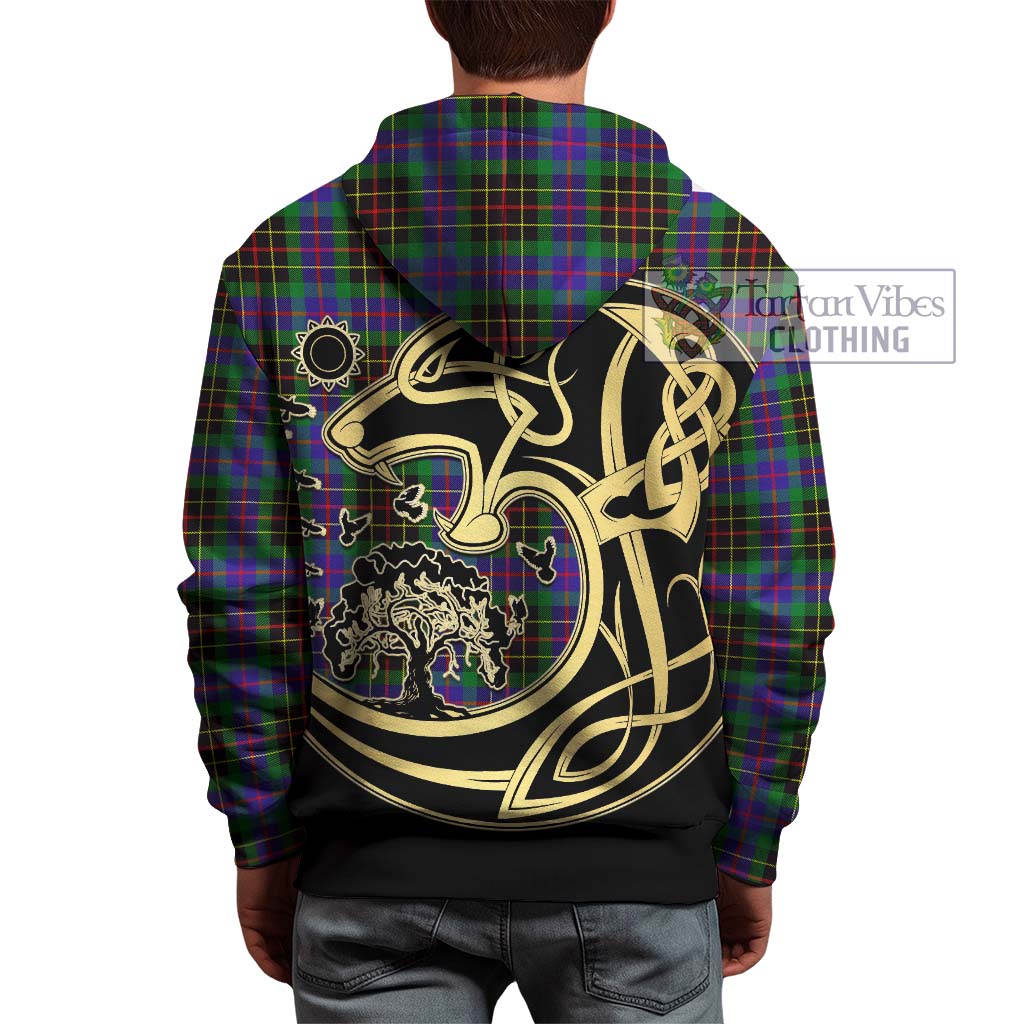 Tartan Vibes Clothing Brodie Hunting Modern Tartan Hoodie with Family Crest Celtic Wolf Style