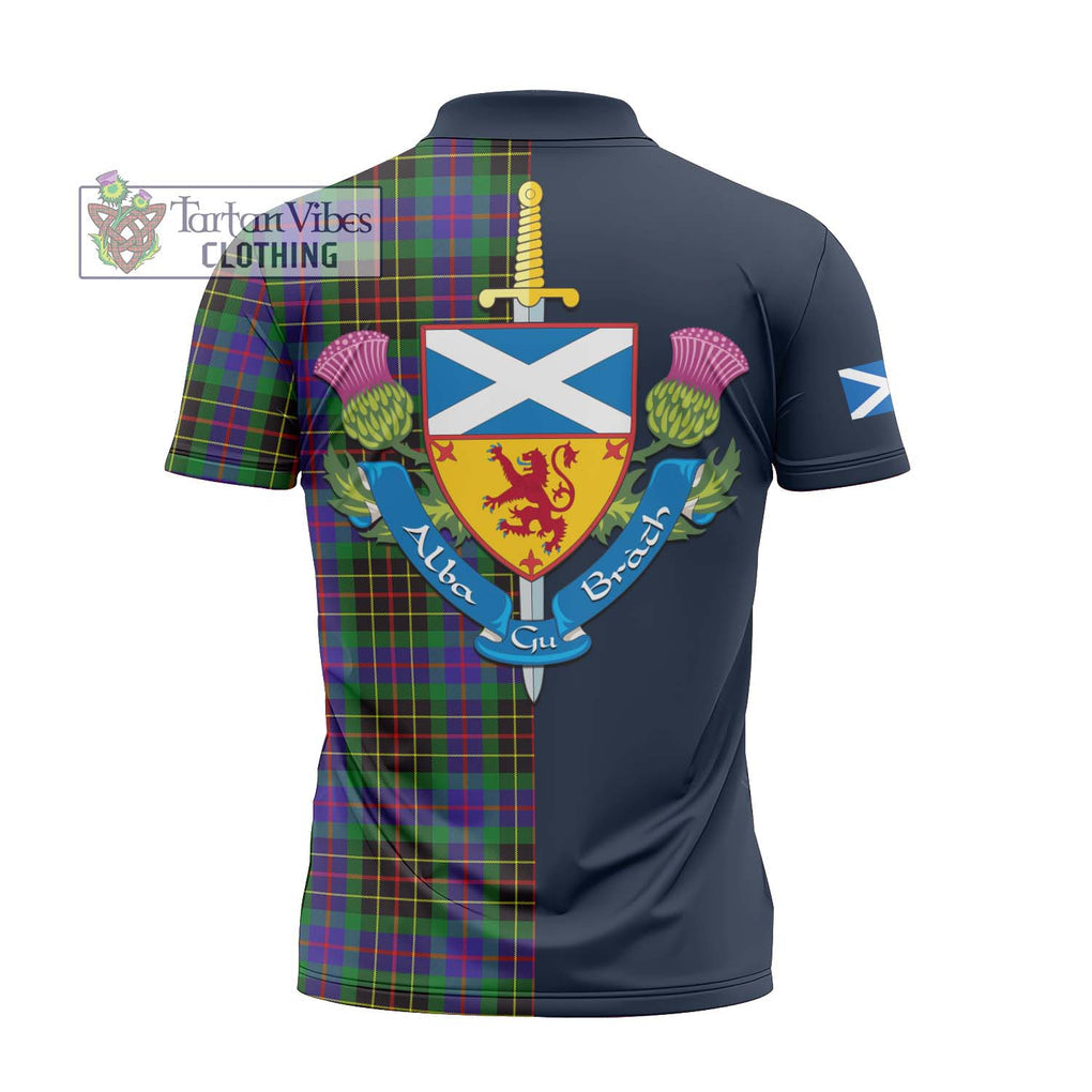 Tartan Vibes Clothing Brodie Hunting Modern Tartan Zipper Polo Shirt with Scottish Lion Royal Arm Half Style