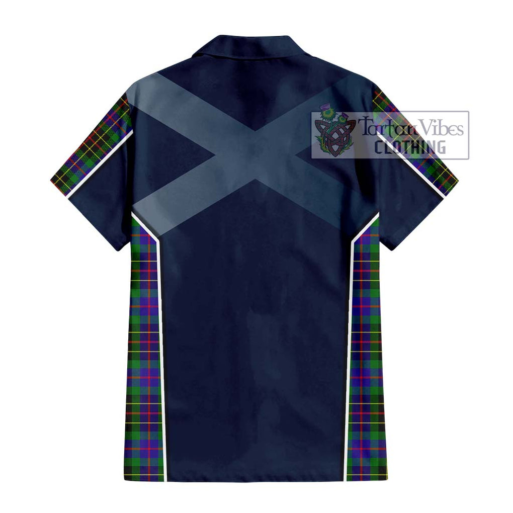 Brodie Hunting Modern Tartan Short Sleeve Button Shirt with Family Crest and Lion Rampant Vibes Sport Style - Tartan Vibes Clothing