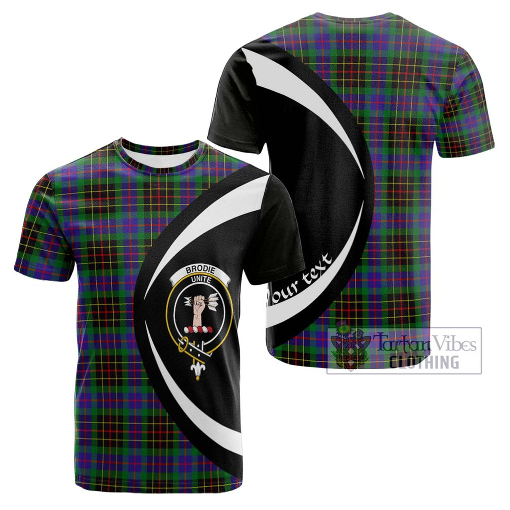 Tartan Vibes Clothing Brodie Hunting Modern Tartan Cotton T-shirt with Family Crest Circle Style