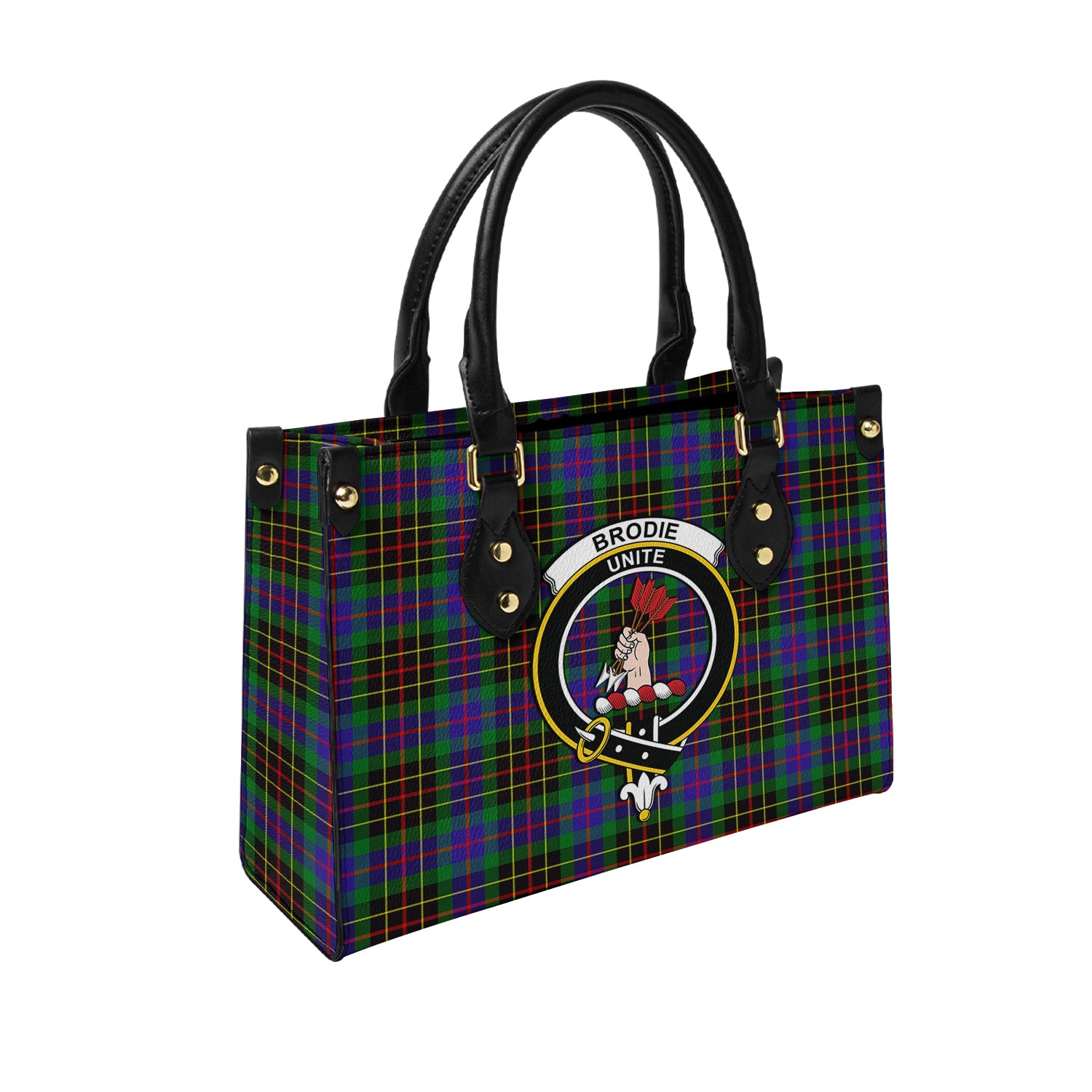 Brodie Hunting Modern Tartan Leather Bag with Family Crest - Tartanvibesclothing