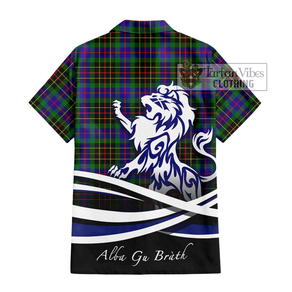 Brodie Hunting Modern Tartan Short Sleeve Button Shirt with Alba Gu Brath Regal Lion Emblem - Tartanvibesclothing Shop