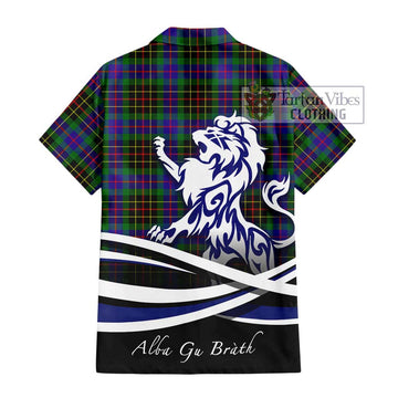 Brodie Hunting Modern Tartan Short Sleeve Button Shirt with Alba Gu Brath Regal Lion Emblem