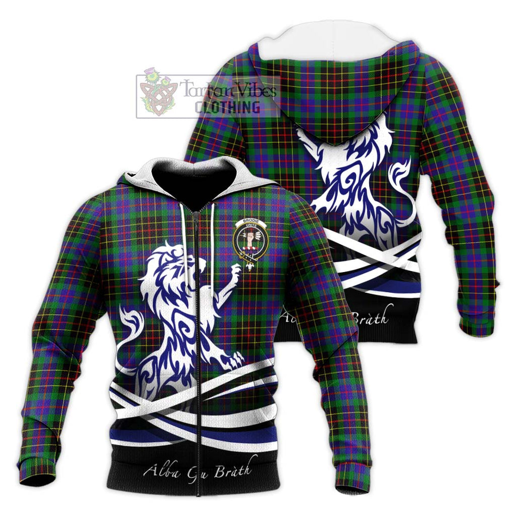 Brodie Hunting Modern Tartan Knitted Hoodie with Alba Gu Brath Regal Lion Emblem Unisex Knitted Zip Hoodie - Tartanvibesclothing Shop