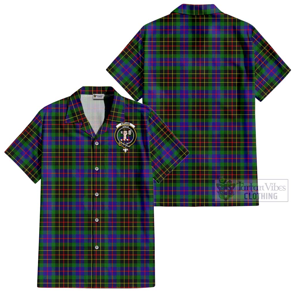 Tartan Vibes Clothing Brodie Hunting Modern Tartan Cotton Hawaiian Shirt with Family Crest