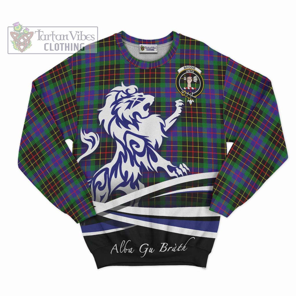 Brodie Hunting Modern Tartan Sweatshirt with Alba Gu Brath Regal Lion Emblem - Tartanvibesclothing Shop