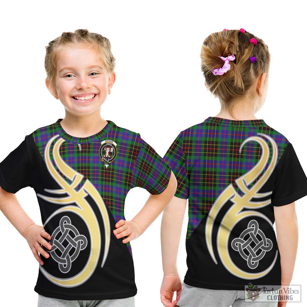 Brodie Hunting Modern Tartan Kid T-Shirt with Family Crest and Celtic Symbol Style - Tartan Vibes Clothing