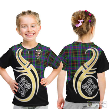 Brodie Hunting Modern Tartan Kid T-Shirt with Family Crest and Celtic Symbol Style