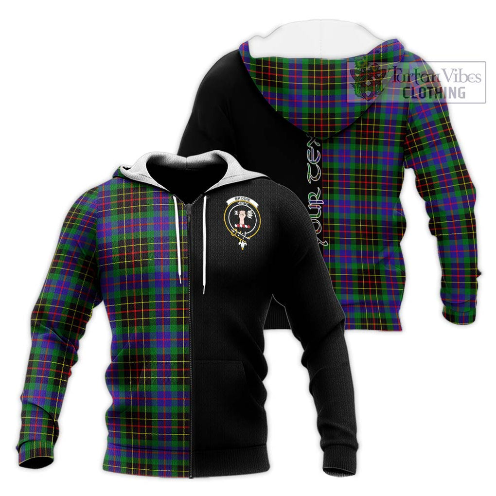 Brodie Hunting Modern Tartan Knitted Hoodie with Family Crest and Half Of Me Style Unisex Knitted Zip Hoodie - Tartanvibesclothing Shop