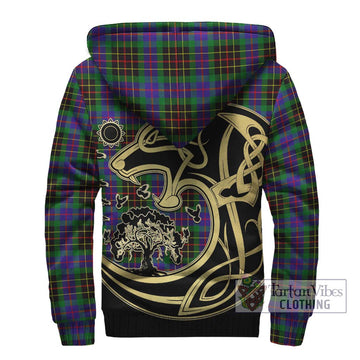 Brodie Hunting Modern Tartan Sherpa Hoodie with Family Crest Celtic Wolf Style