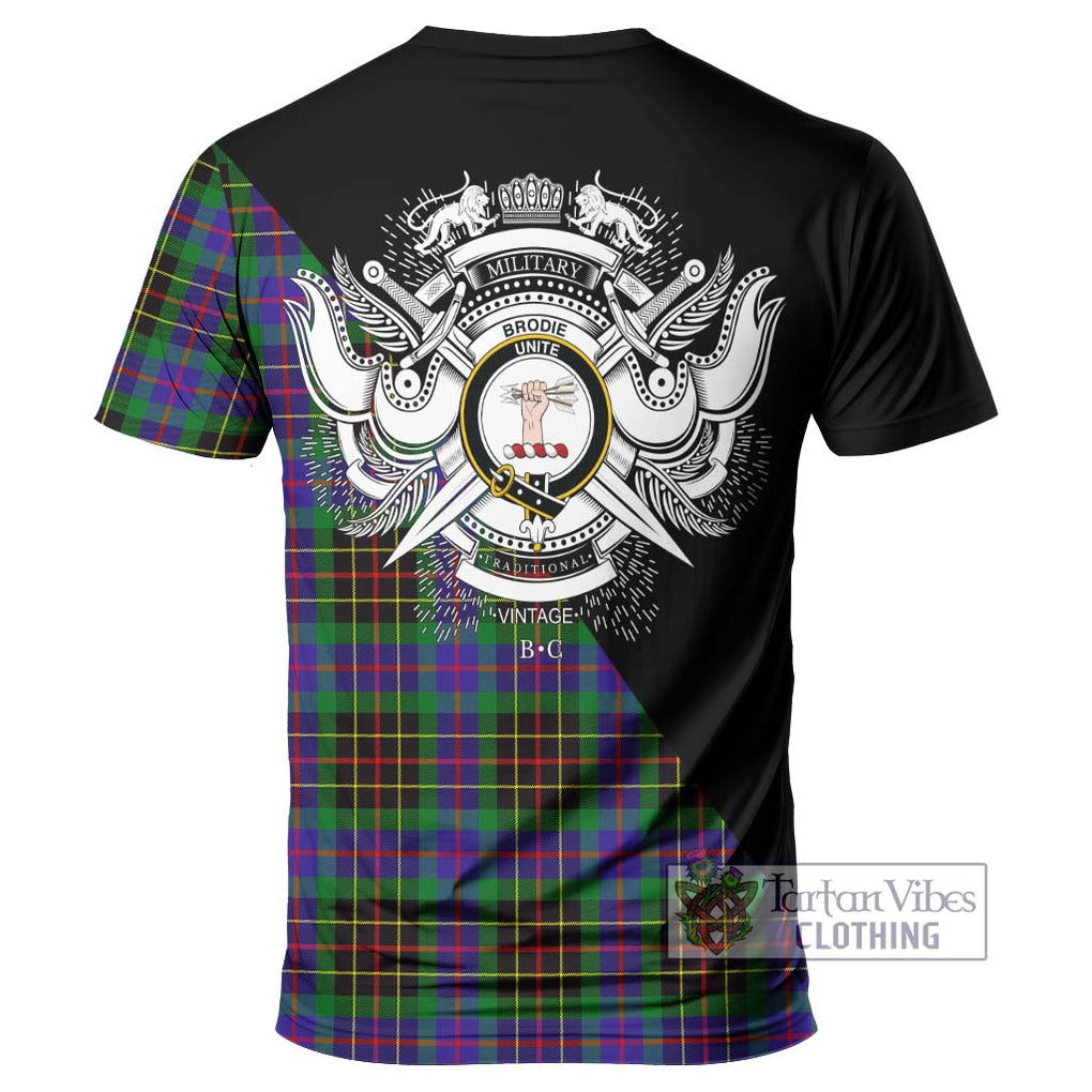 Brodie Hunting Modern Tartan T-Shirt with Family Crest and Military Logo Style - Tartanvibesclothing Shop