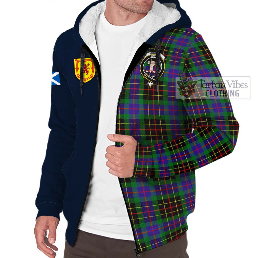 Tartan Vibes Clothing Brodie Hunting Modern Tartan Sherpa Hoodie with Scottish Lion Royal Arm Half Style