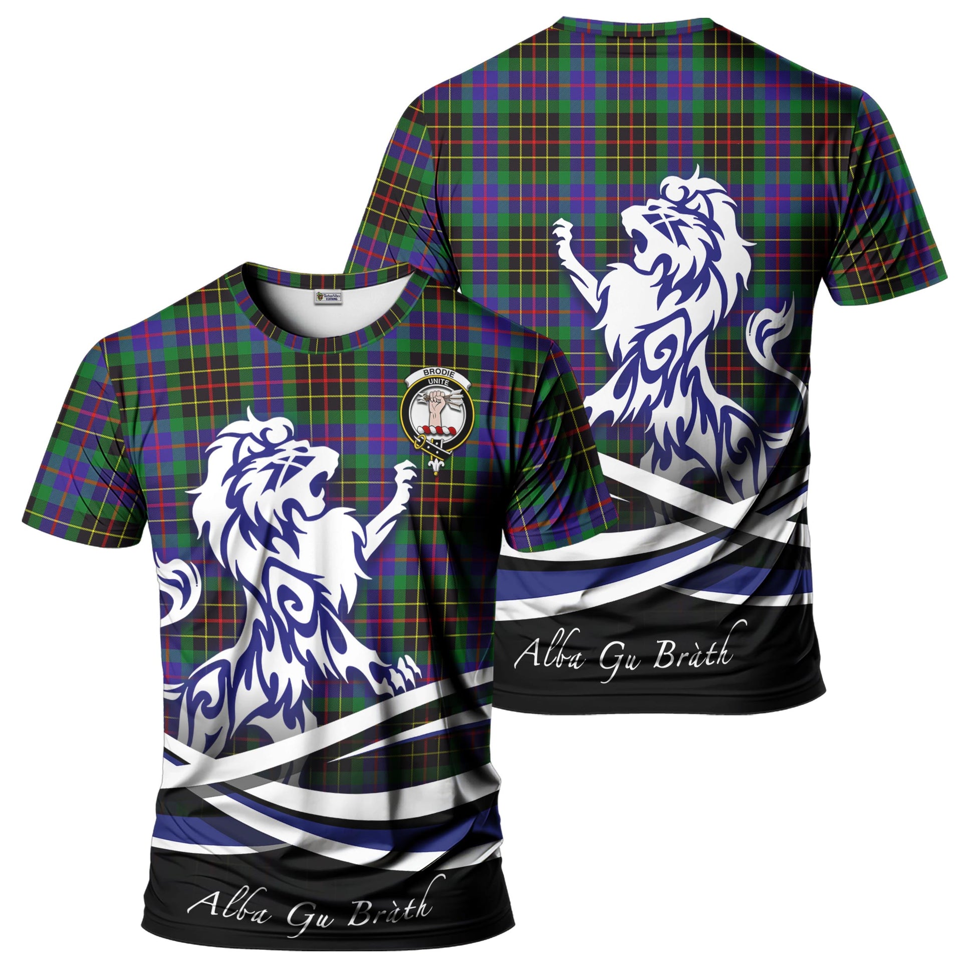 brodie-hunting-modern-tartan-t-shirt-with-alba-gu-brath-regal-lion-emblem