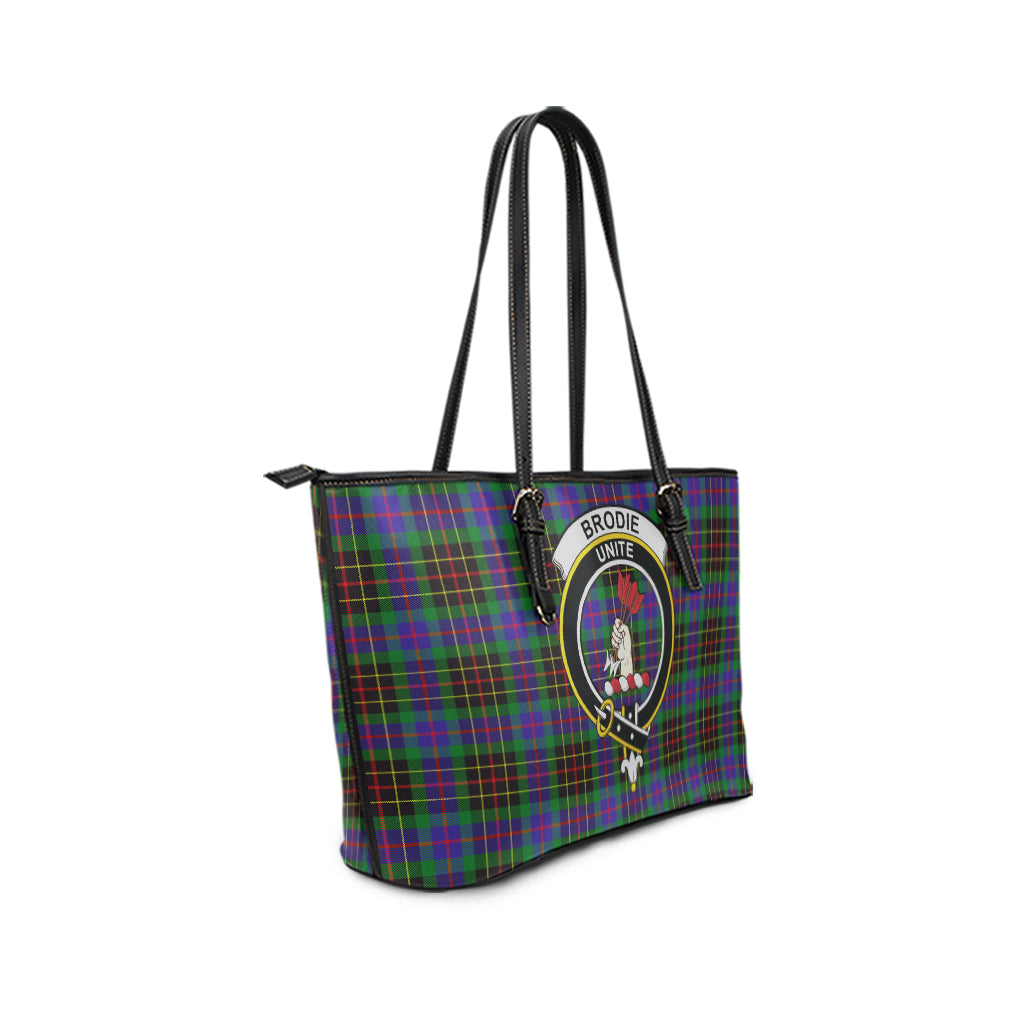 Brodie Hunting Modern Tartan Leather Tote Bag with Family Crest - Tartanvibesclothing