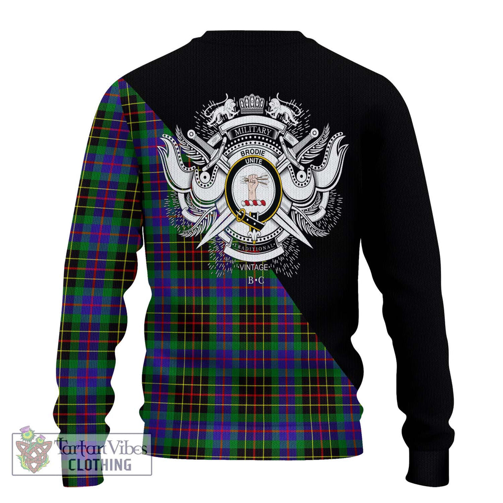 Brodie Hunting Modern Tartan Knitted Sweater with Family Crest and Military Logo Style - Tartanvibesclothing Shop