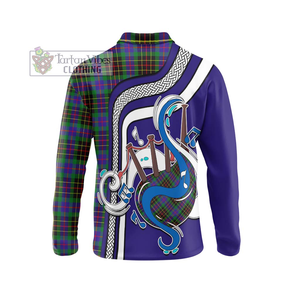 Tartan Vibes Clothing Brodie Hunting Modern Tartan Long Sleeve Polo Shirt with Epic Bagpipe Style