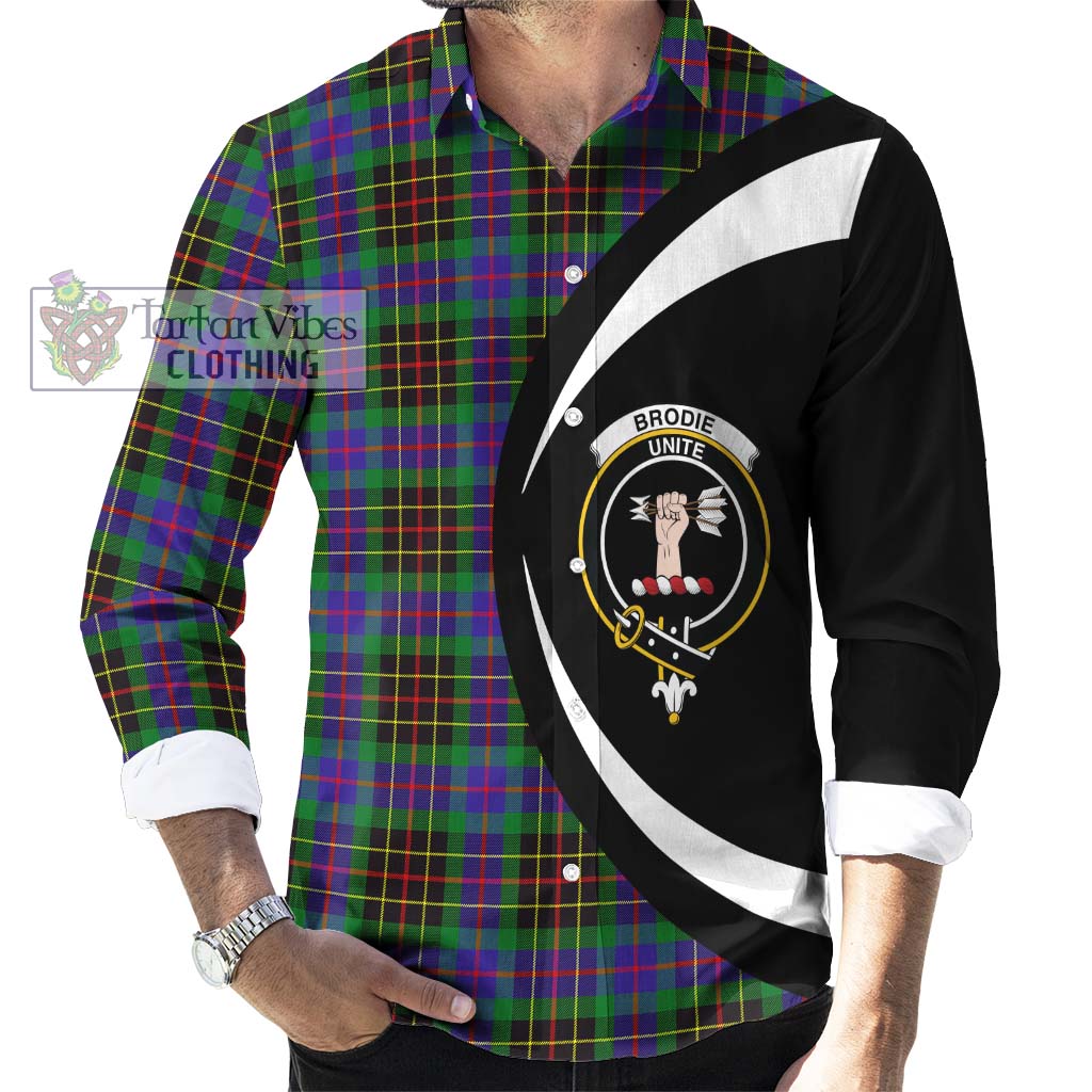 Brodie Hunting Modern Tartan Long Sleeve Button Up with Family Crest Circle Style - Tartan Vibes Clothing