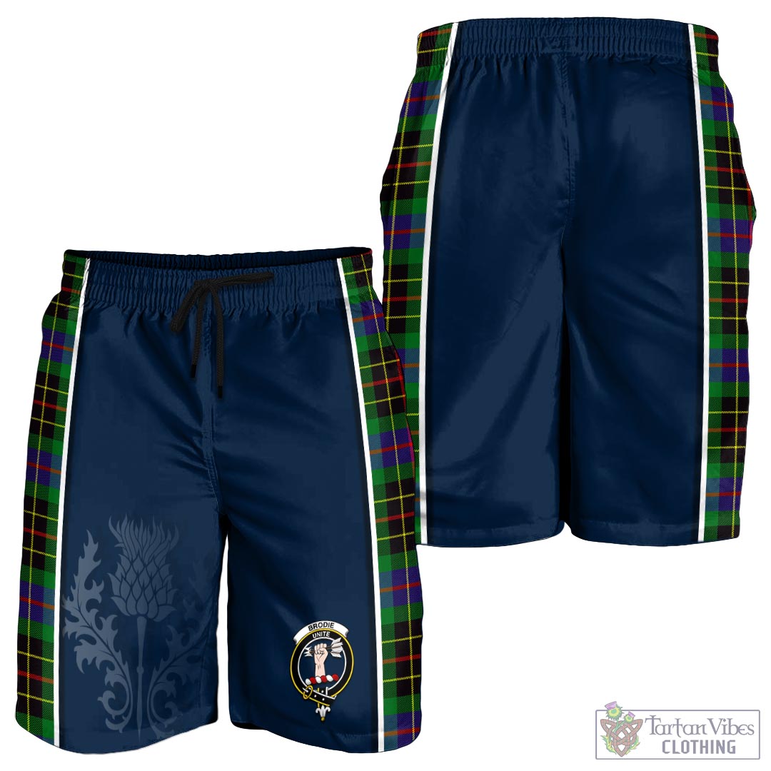 Tartan Vibes Clothing Brodie Hunting Modern Tartan Men's Shorts with Family Crest and Scottish Thistle Vibes Sport Style