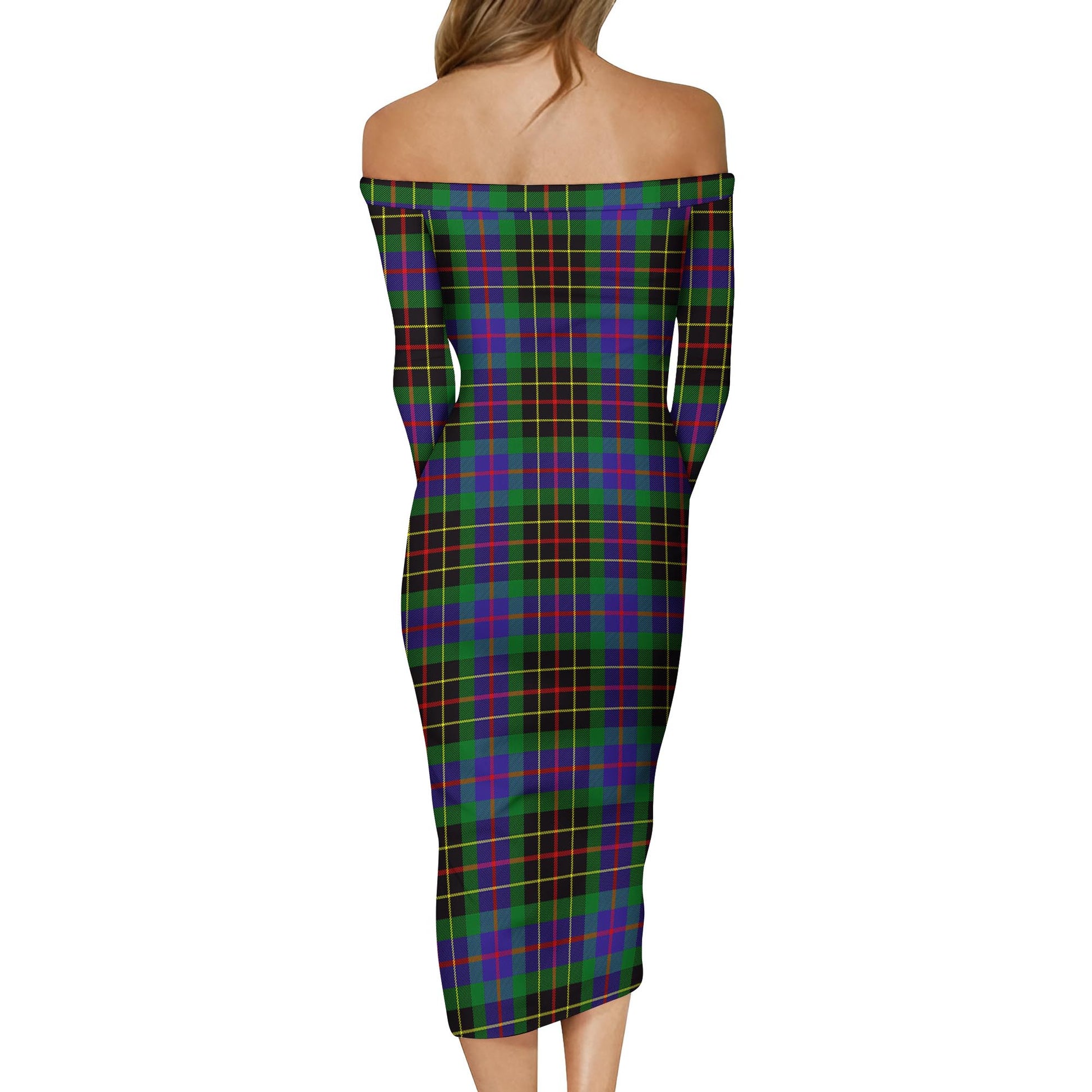 Brodie Hunting Modern Tartan Off Shoulder Lady Dress - Tartanvibesclothing