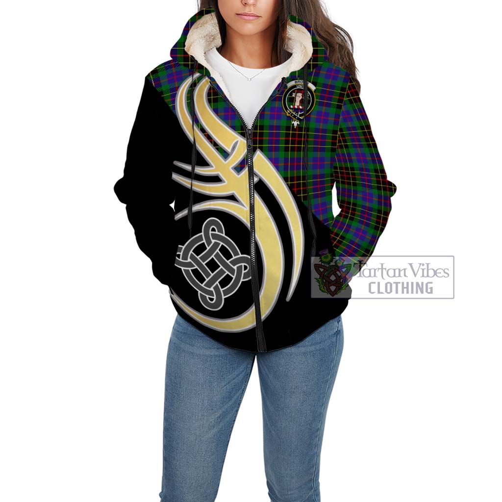 Brodie Hunting Modern Tartan Sherpa Hoodie with Family Crest and Celtic Symbol Style Unisex - Tartan Vibes Clothing