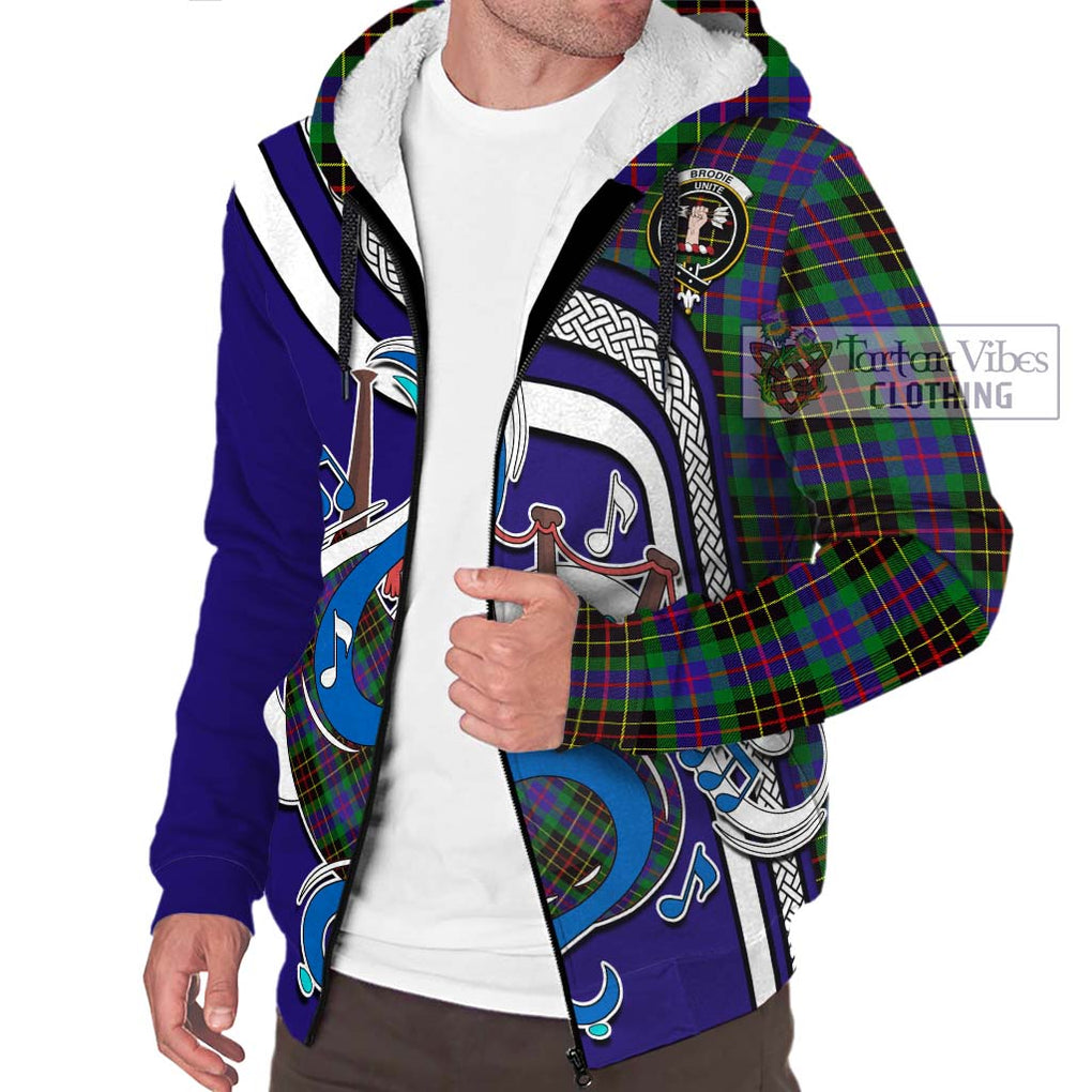 Brodie Hunting Modern Tartan Sherpa Hoodie with Epic Bagpipe Style Unisex - Tartanvibesclothing Shop