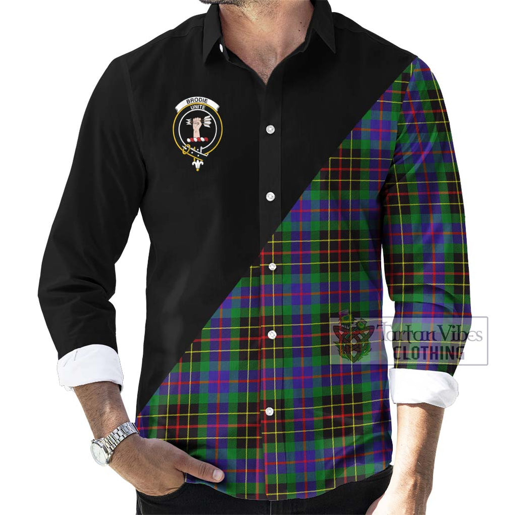 Brodie Hunting Modern Tartan Long Sleeve Button Shirt with Family Crest and Military Logo Style - Tartanvibesclothing Shop