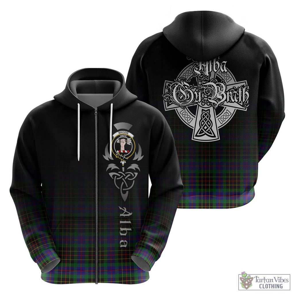 Tartan Vibes Clothing Brodie Hunting Modern Tartan Hoodie Featuring Alba Gu Brath Family Crest Celtic Inspired