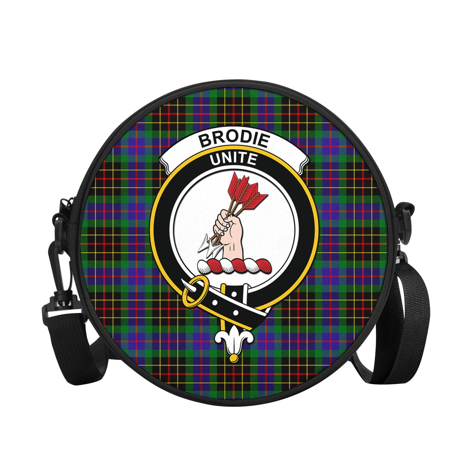 Brodie Hunting Modern Tartan Round Satchel Bags with Family Crest - Tartanvibesclothing