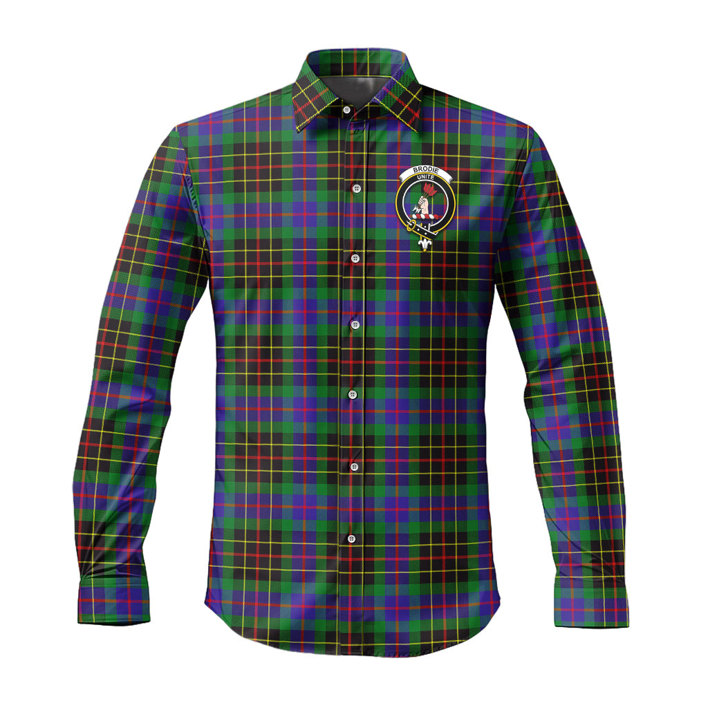 Brodie Hunting Modern Tartan Long Sleeve Button Up Shirt with Family Crest - Tartanvibesclothing