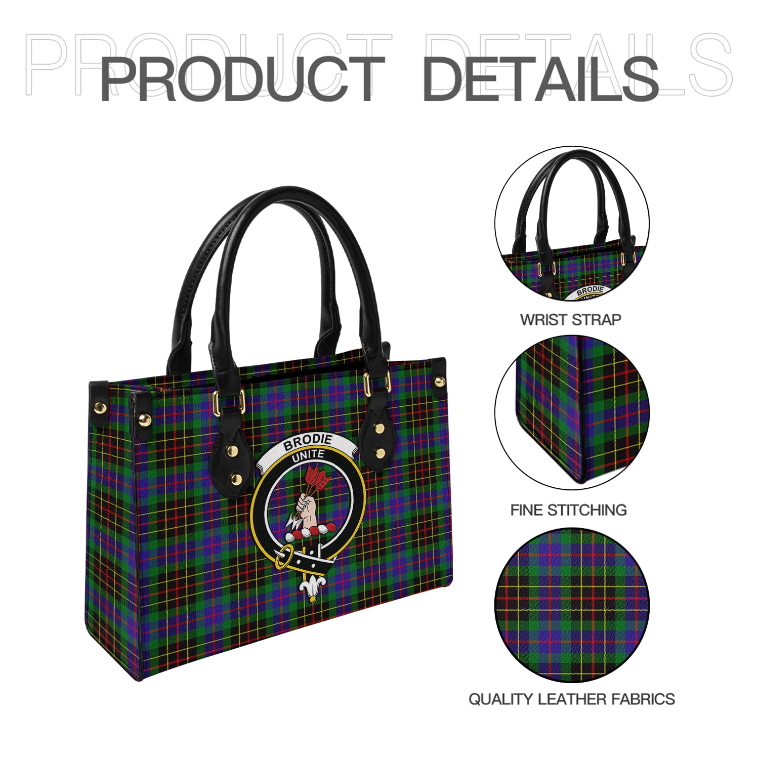 Brodie Hunting Modern Tartan Leather Bag with Family Crest - Tartanvibesclothing