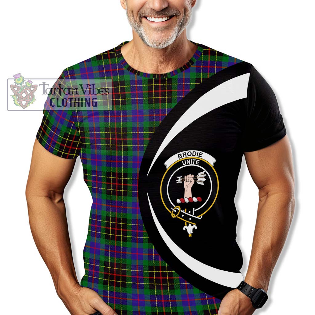 Tartan Vibes Clothing Brodie Hunting Modern Tartan T-Shirt with Family Crest Circle Style