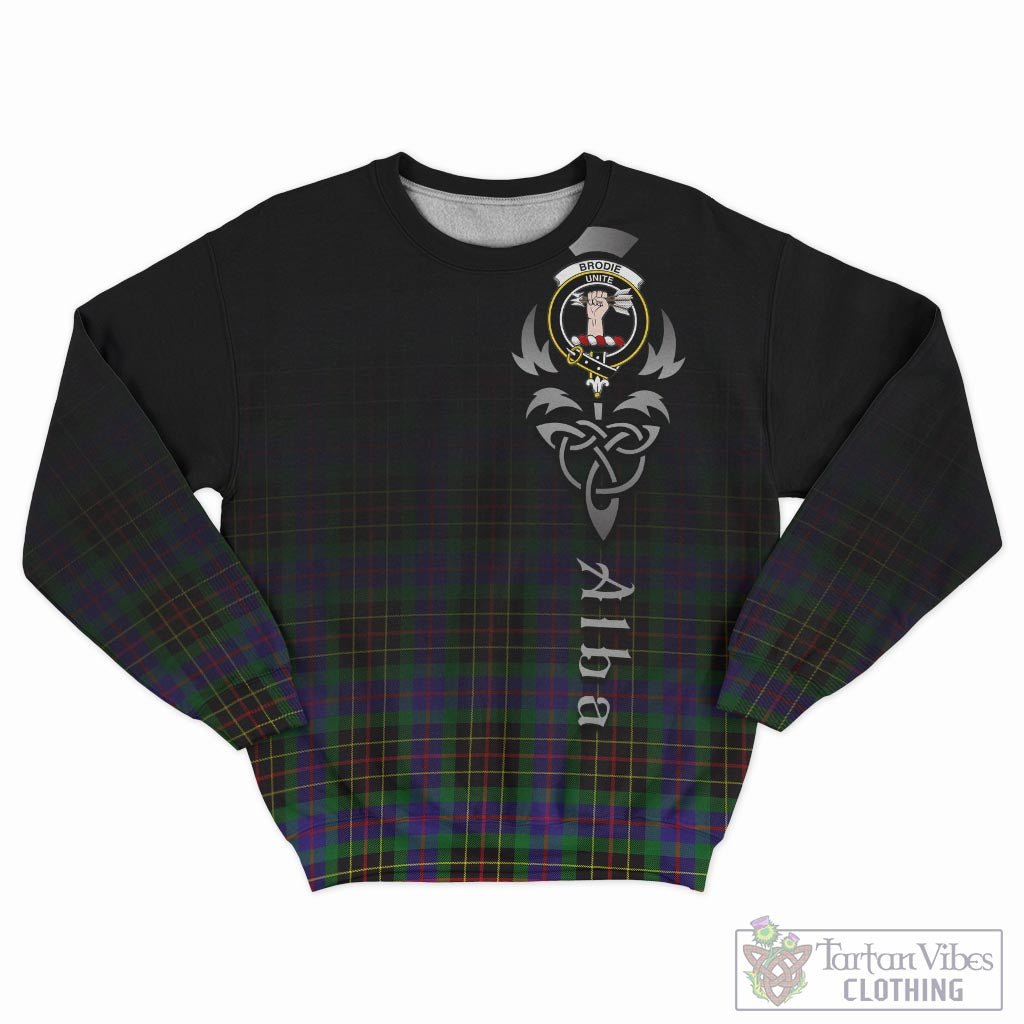 Tartan Vibes Clothing Brodie Hunting Modern Tartan Sweatshirt Featuring Alba Gu Brath Family Crest Celtic Inspired