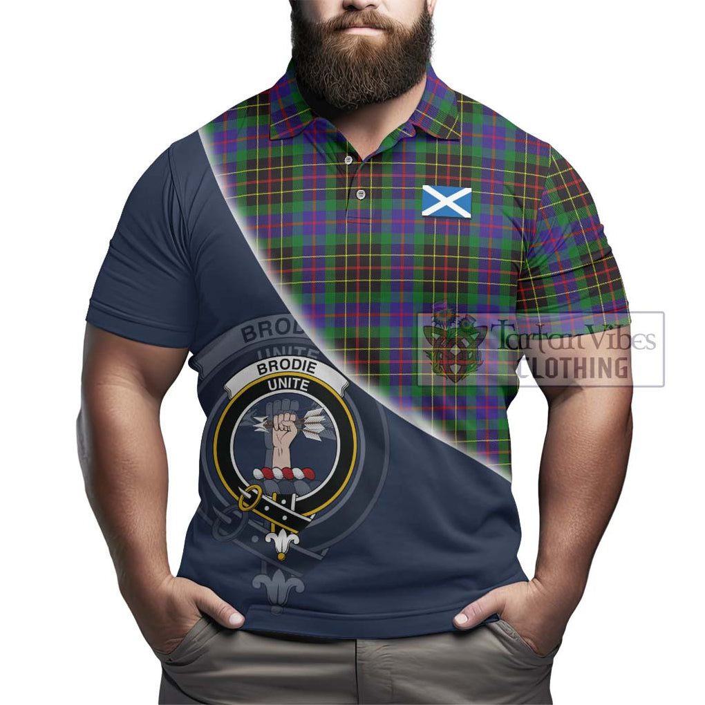 Brodie Hunting Modern Tartan Polo Shirt with Personalised National Flag and Family Crest Half Style - Tartanvibesclothing Shop