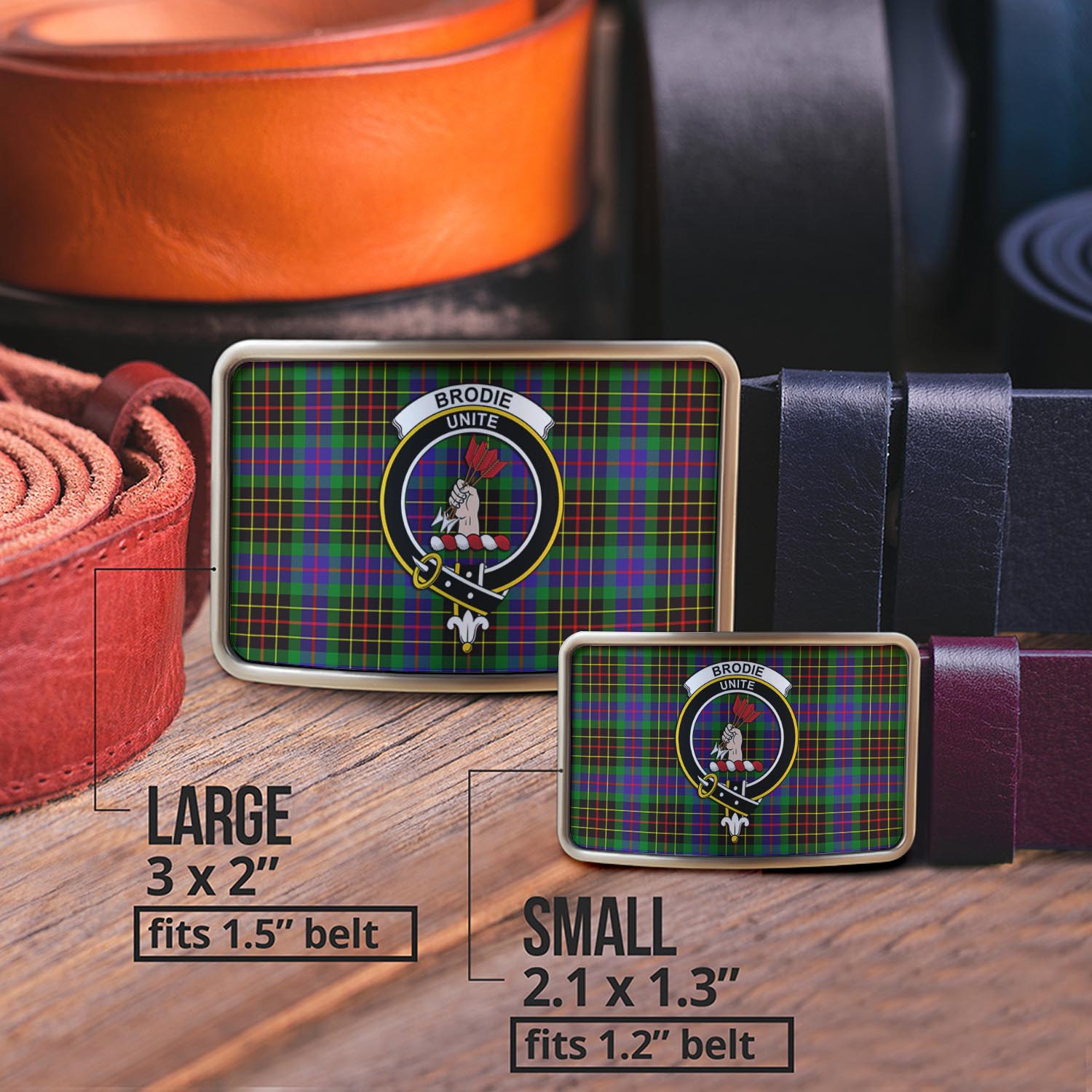 Brodie Hunting Modern Tartan Belt Buckles with Family Crest - Tartan Vibes Clothing