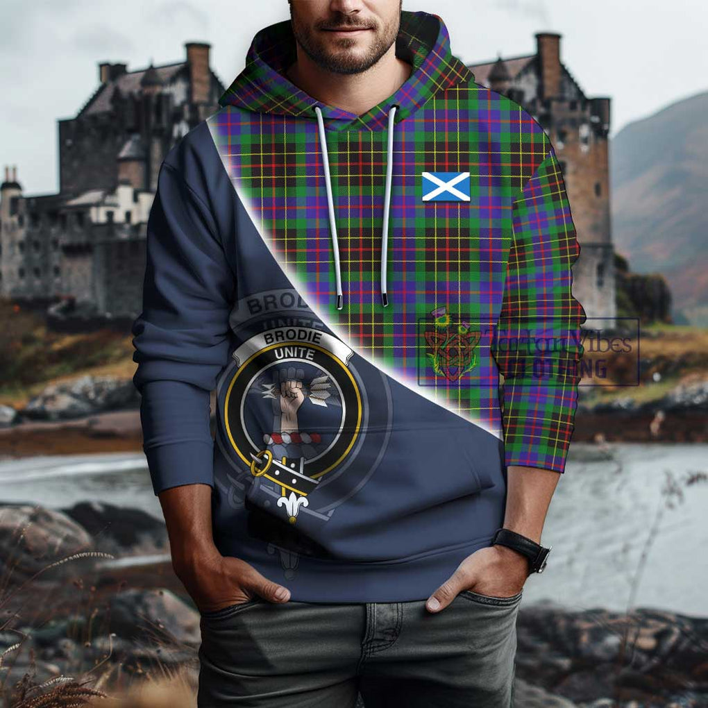 Brodie Hunting Modern Tartan Hoodie with Personalised National Flag and Family Crest Half Style - Tartanvibesclothing Shop