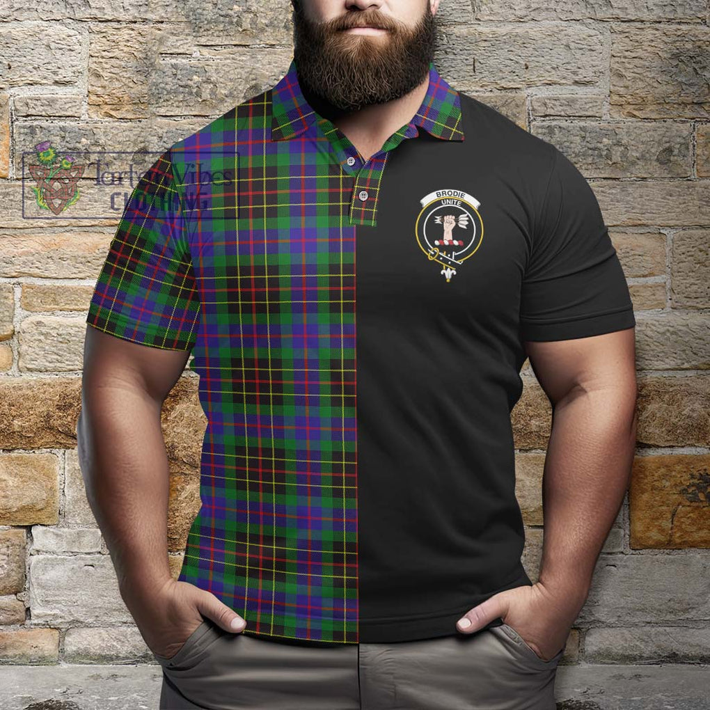 Brodie Hunting Modern Tartan Polo Shirt with Family Crest and Half Of Me Style - Tartanvibesclothing Shop