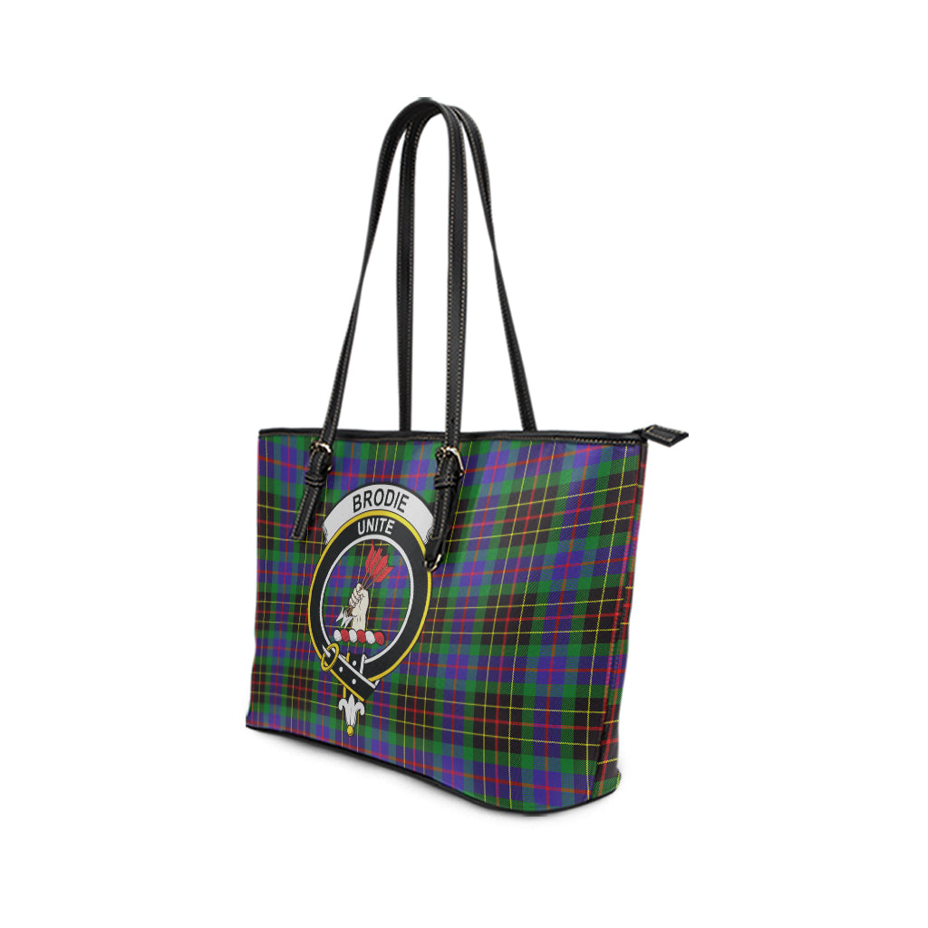 Brodie Hunting Modern Tartan Leather Tote Bag with Family Crest - Tartanvibesclothing