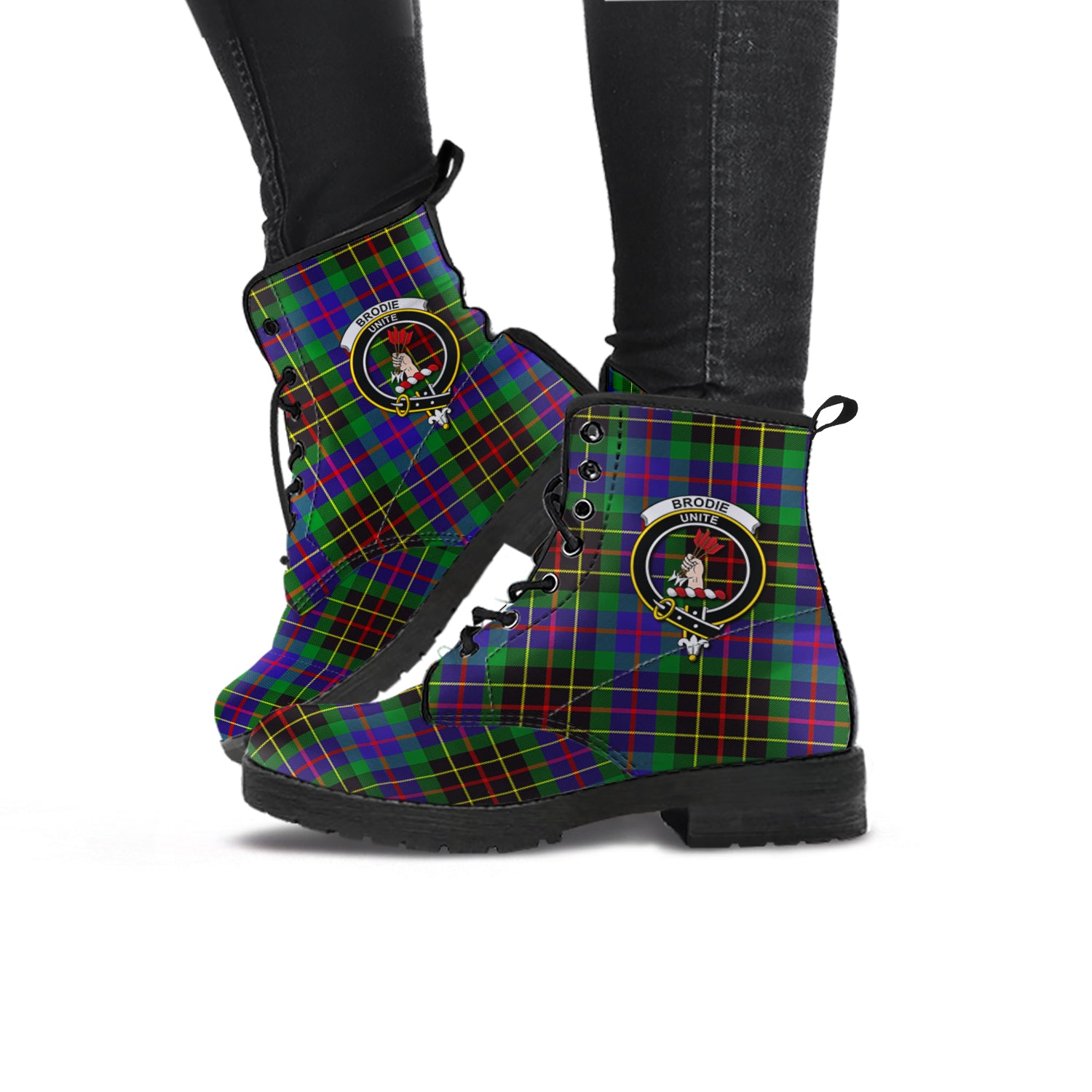 Brodie Hunting Modern Tartan Leather Boots with Family Crest - Tartanvibesclothing