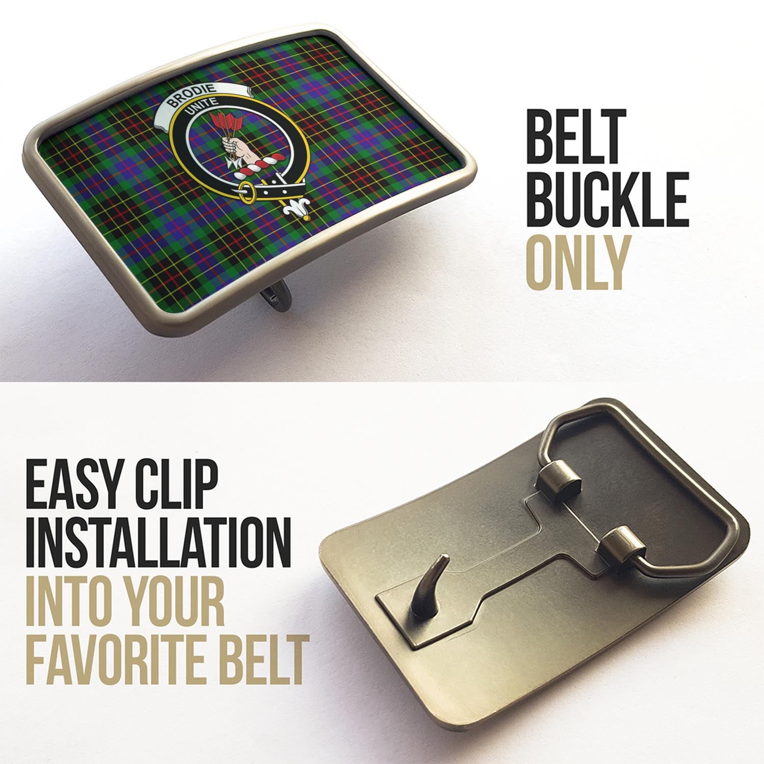 Brodie Hunting Modern Tartan Belt Buckles with Family Crest - Tartan Vibes Clothing