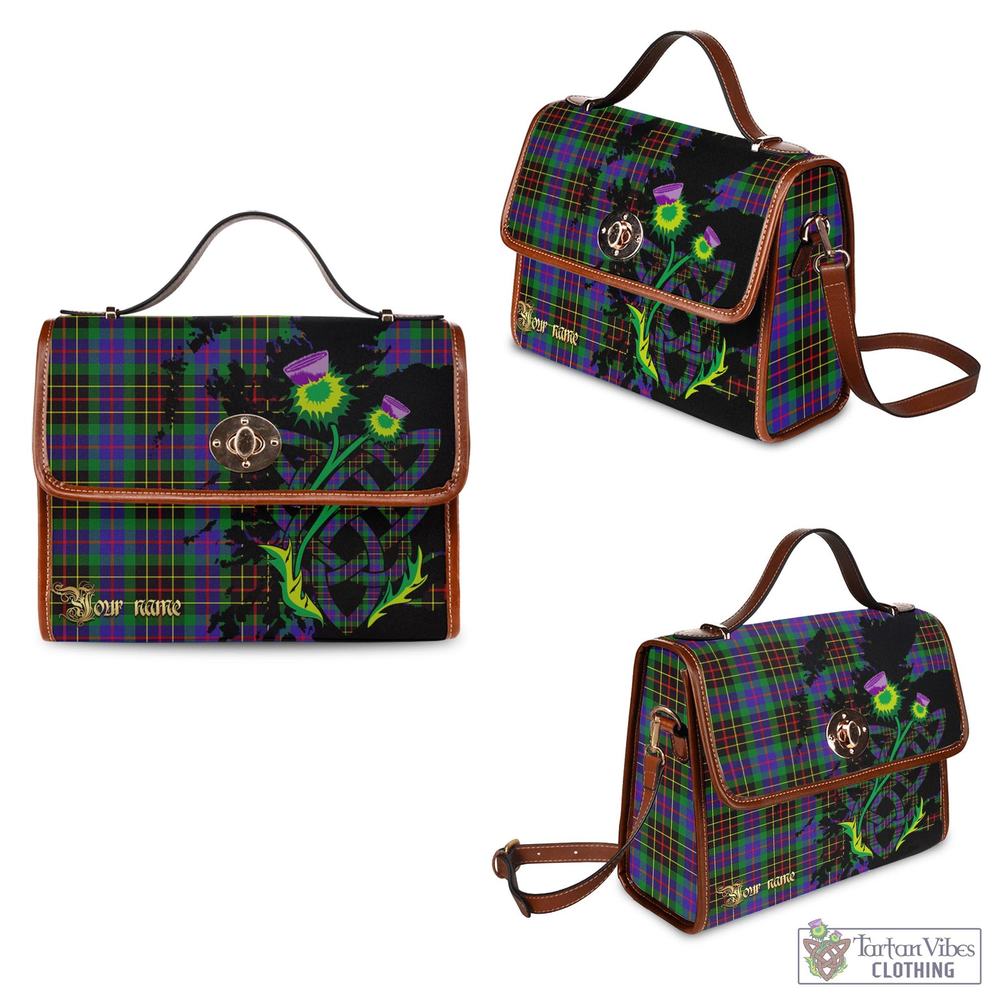 Tartan Vibes Clothing Brodie Hunting Modern Tartan Waterproof Canvas Bag with Scotland Map and Thistle Celtic Accents