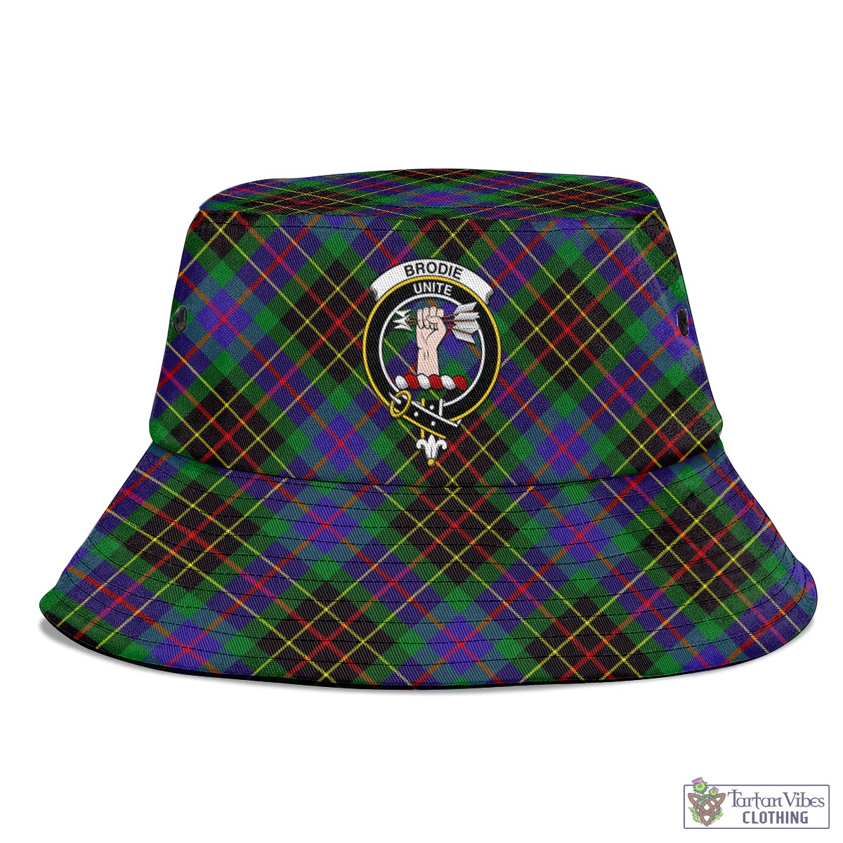 Tartan Vibes Clothing Brodie Hunting Modern Tartan Bucket Hat with Family Crest